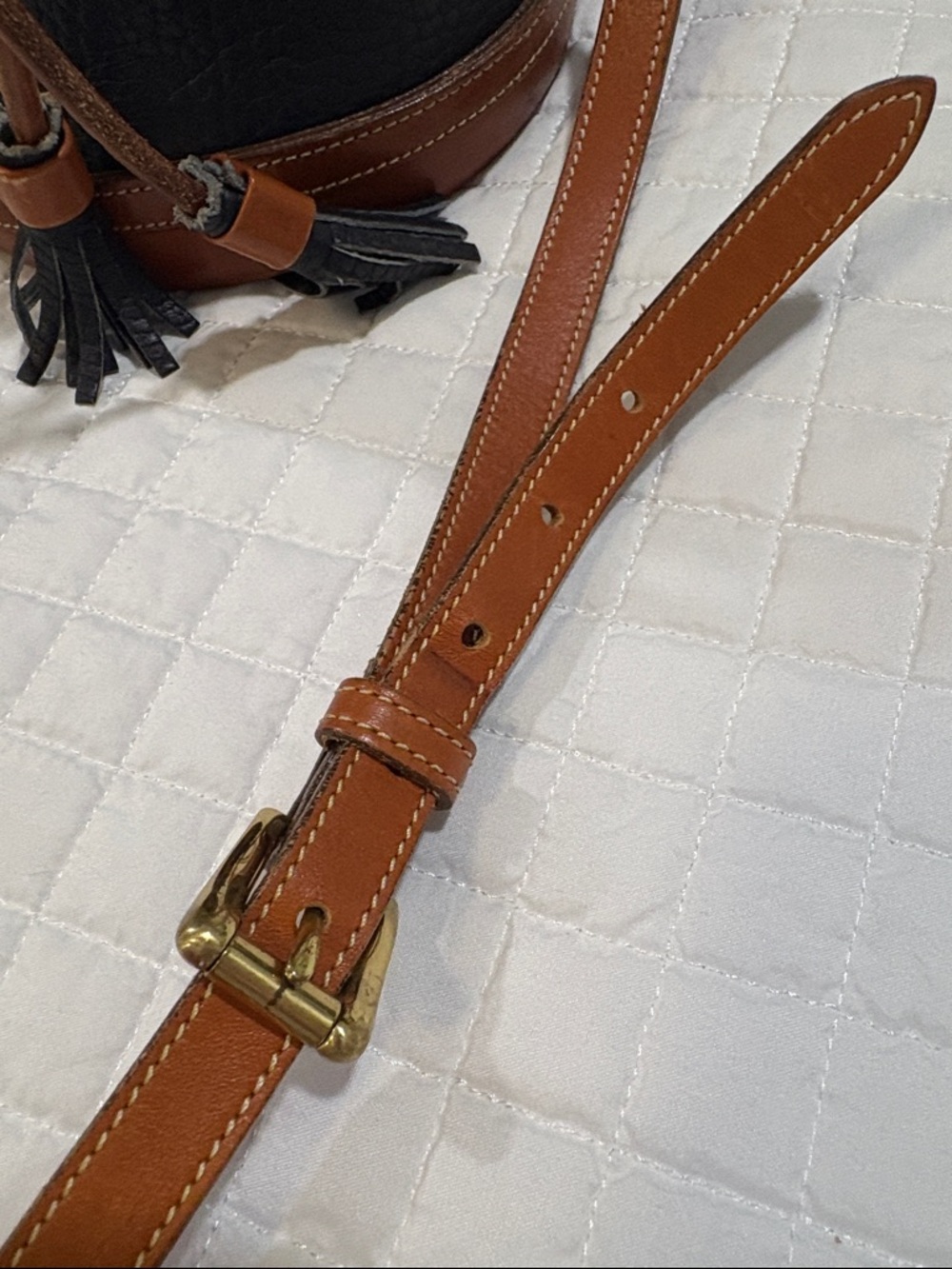 Dooney & Bourke Black Pebble Leather Mini Drawstring Bag with Tan Trim - Picture 3 of 5